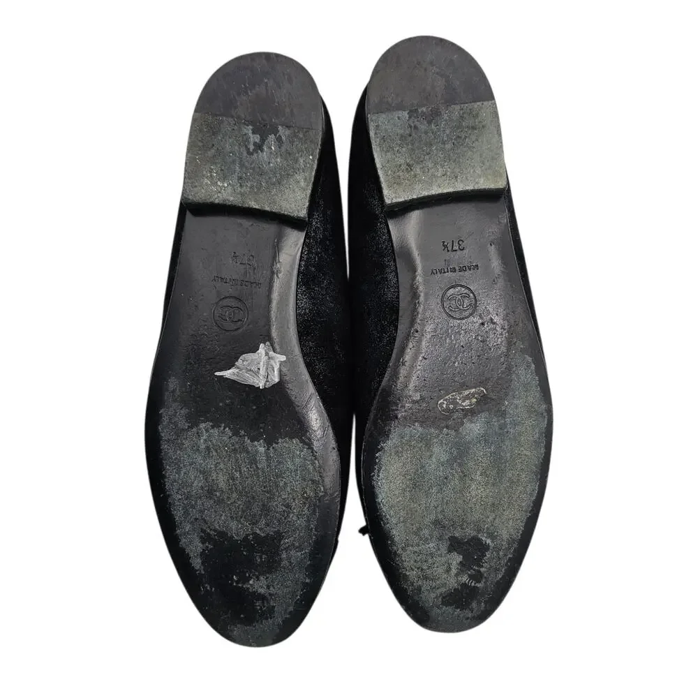 Chanel CC Cap Toe Ballet Ballerina Flat Slipper Black Suede Size 37.5 US 6.5 7 - Picture 9 of 11